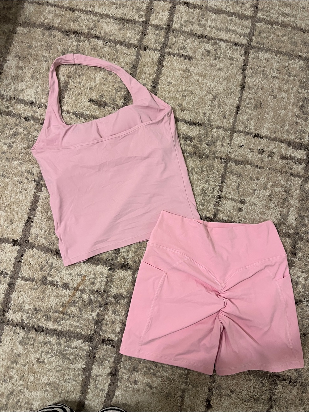 Pink Women's Halter Tank and High-Waist Shorts Set - Picture 2 of 2